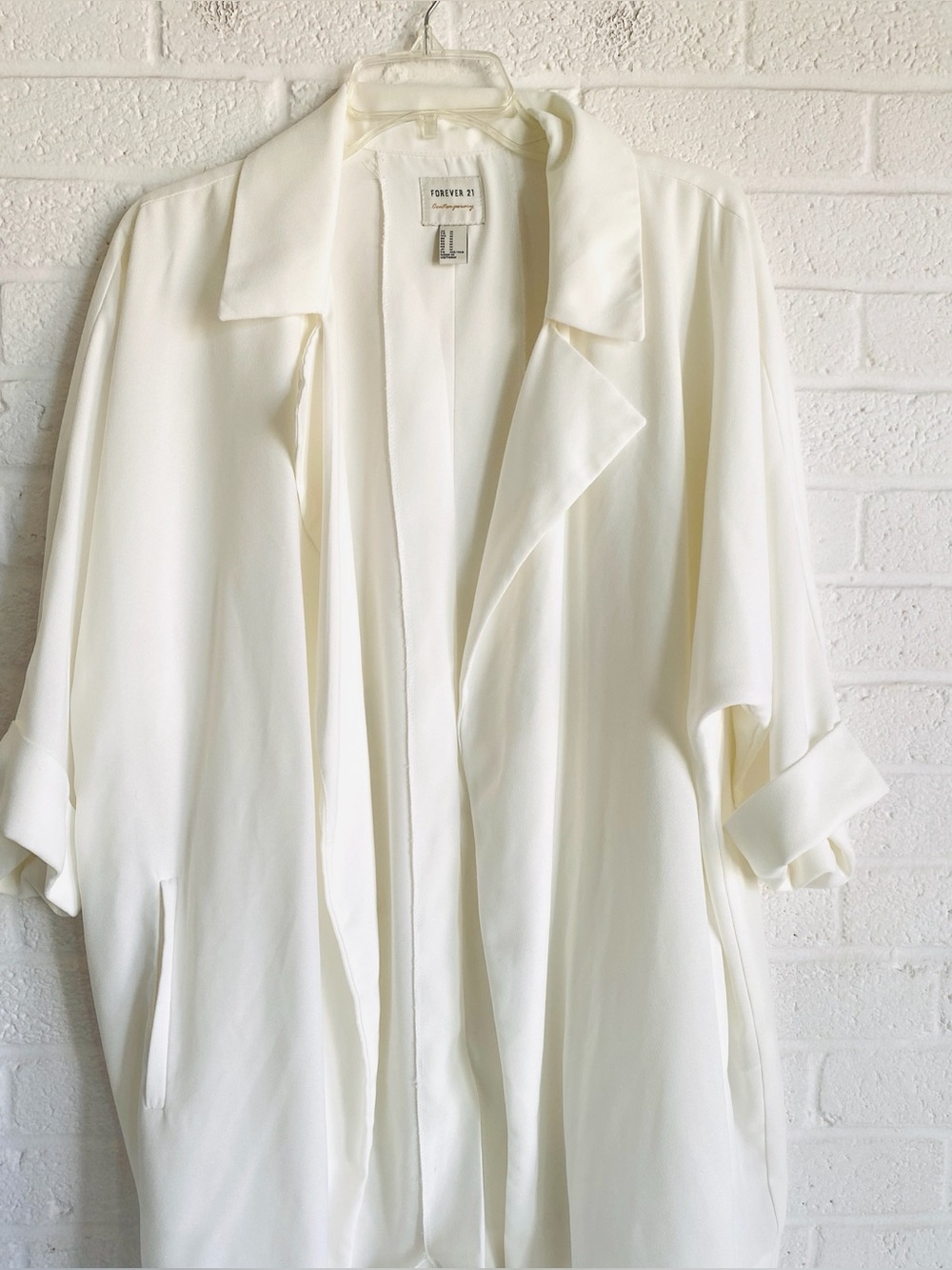 Forever 21 Ivory Open-Front Draped Blazer Jacket Medium Minimalist Oversized